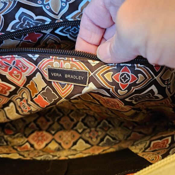 Vera Bradley Chestnut Tote Bag Birchwood Khaki Color Cotton Suede Trim - Picture 8 of 10